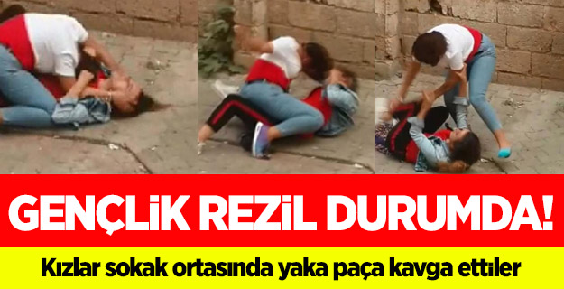 Liseli kızlar sokak ortasında yaka paça kavga etti