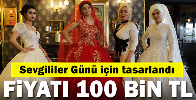14 Şubat'a özel altın işlemeli gelinlik tasarladı